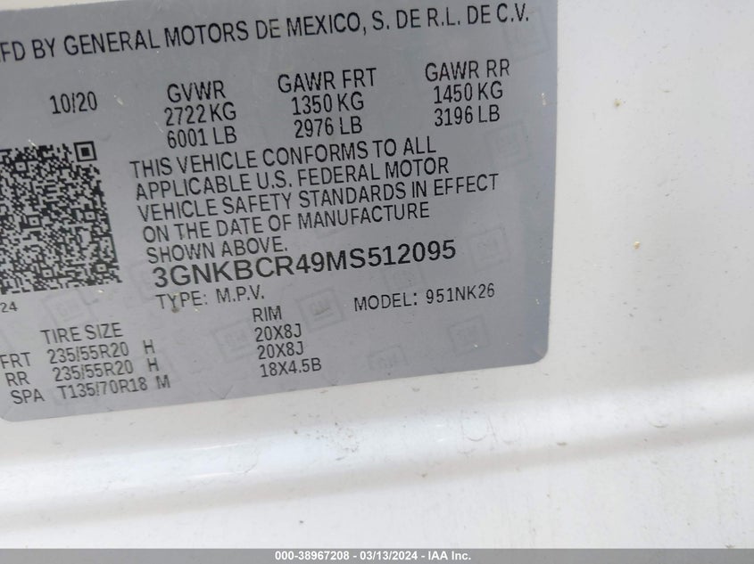 2021 CHEVROLET BLAZER VIN: 3GNKBCR49MS512095
