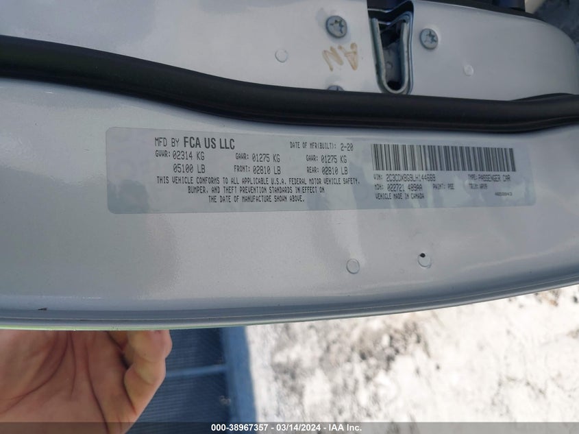 VIN 2C3CDXBG9LH144669 2020 DODGE CHARGER SXT RWD