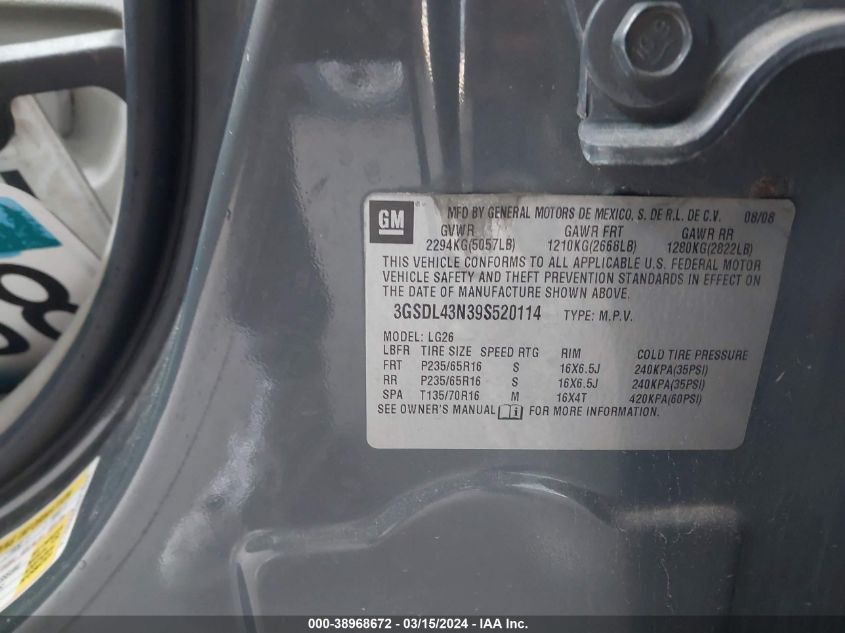 3GSDL43N39S520114 2009 Saturn Vue V6 Xe