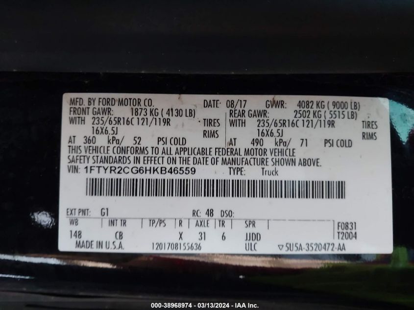 1FTYR2CG6HKB46559 2017 Ford Transit-250