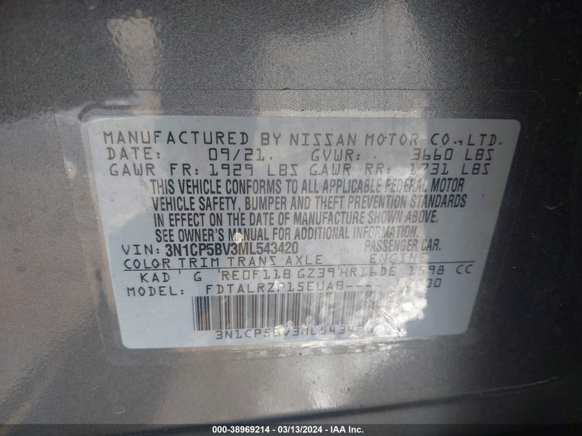 2021 NISSAN KICKS S XTRONIC CVT - 3N1CP5BV3ML543420