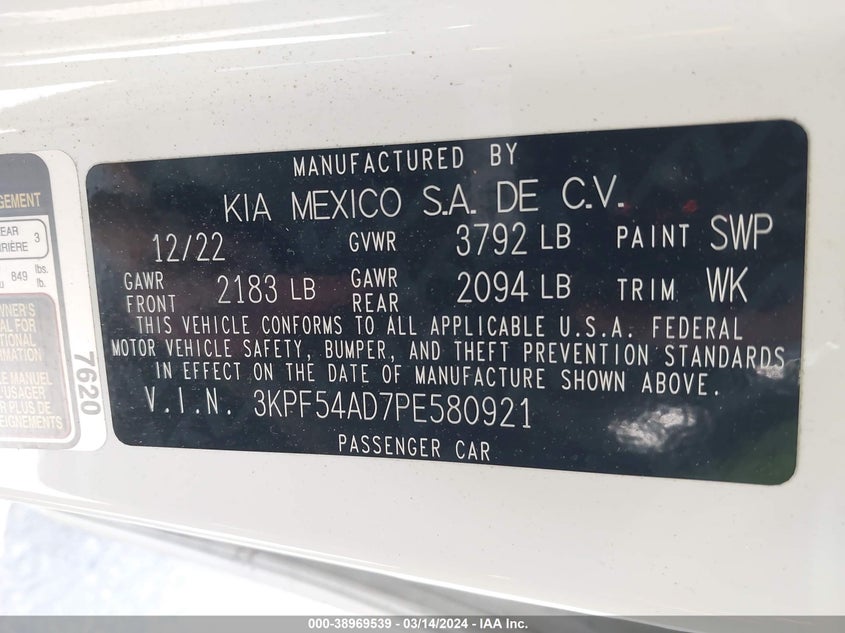 VIN 3KPF54AD7PE580921 2023 KIA FORTE GT-LINE