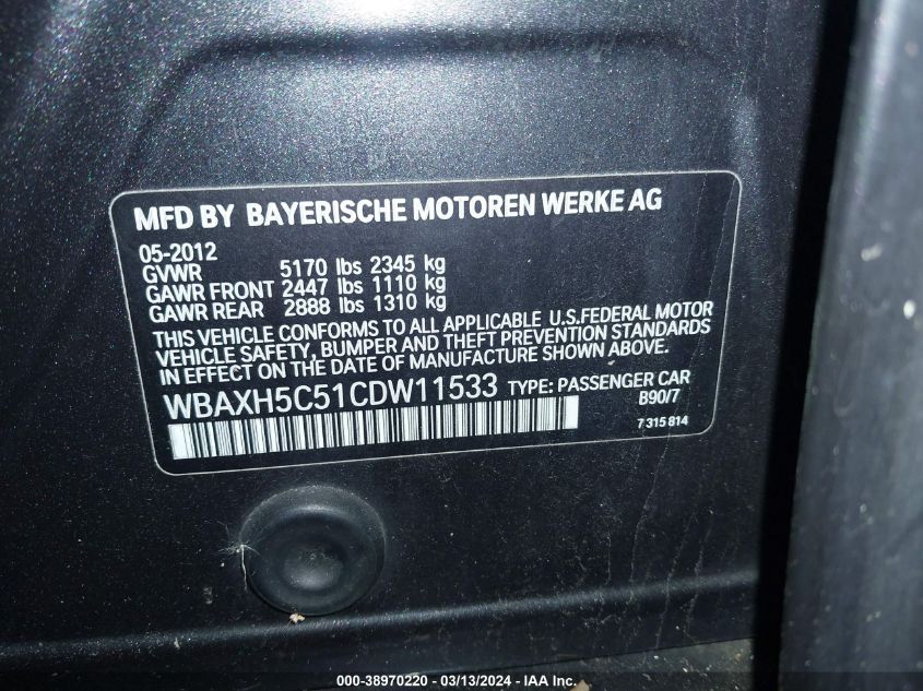 WBAXH5C51CDW11533 | 2012 BMW 528I