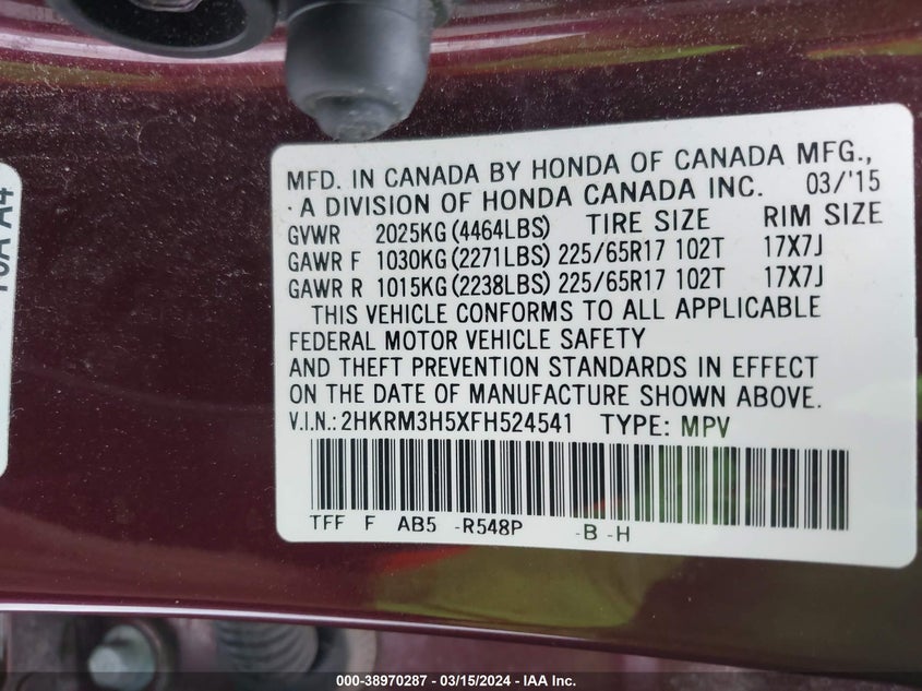 2015 HONDA CR-V EX - 2HKRM3H5XFH524541