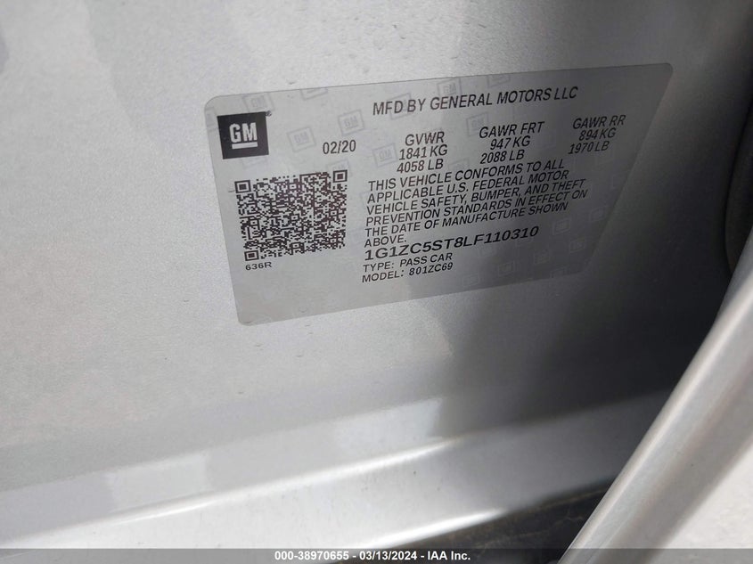 2020 CHEVROLET MALIBU FWD 1FL - 1G1ZC5ST8LF110310