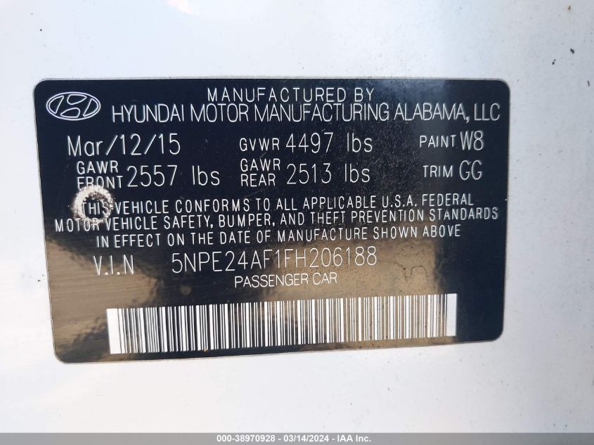 2015 HYUNDAI SONATA SE - 5NPE24AF1FH206188