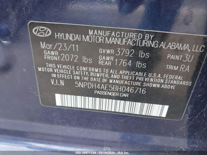 5NPDH4AE5BH046716 | 2011 HYUNDAI ELANTRA