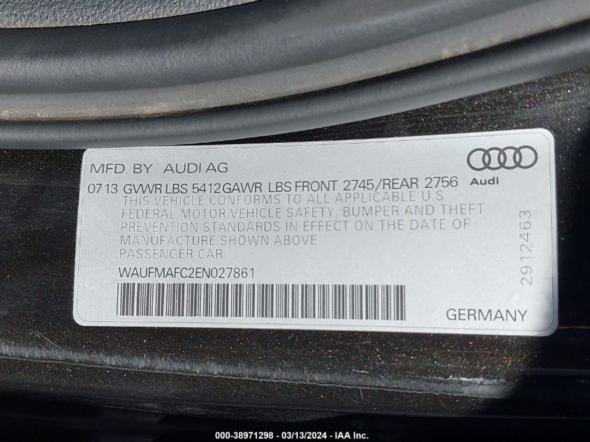 WAUFMAFC2EN027861 | 2014 AUDI A6