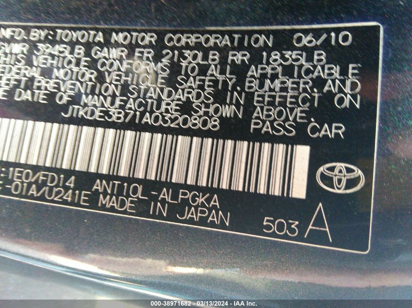 JTKDE3B71A0320808 | 2010 SCION TC