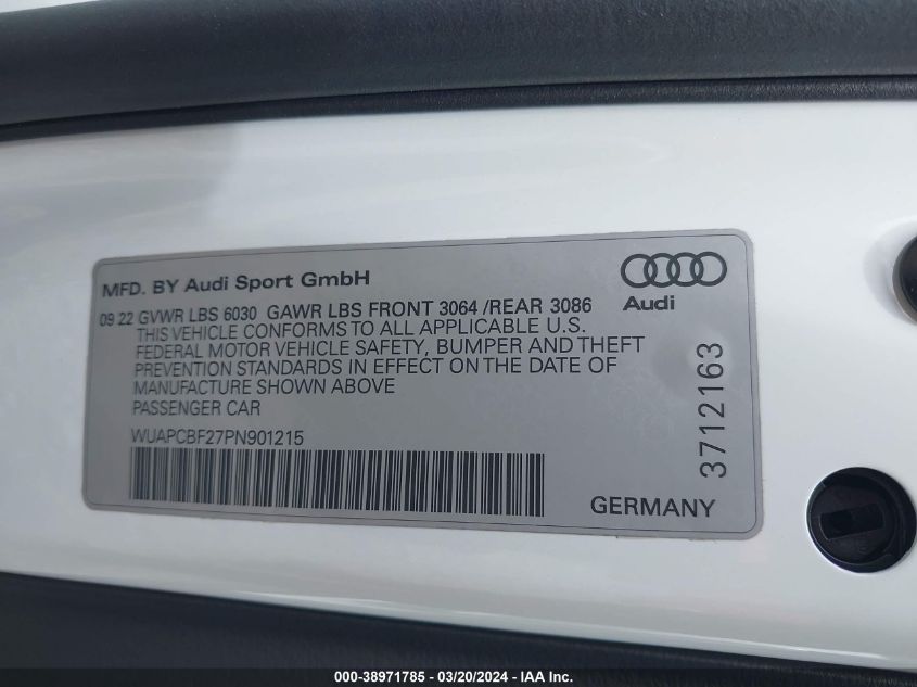 WUAPCBF27PN901215 2023 Audi Rs 7 Sportback Tfsi Quattro Tiptronic