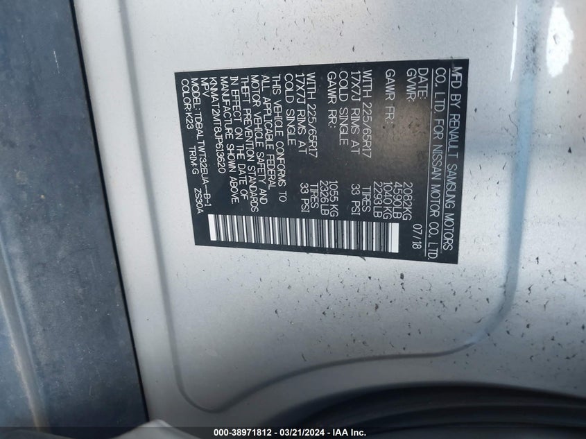 VIN KNMAT2MT8JP613620 2018 NISSAN ROGUE S/SV