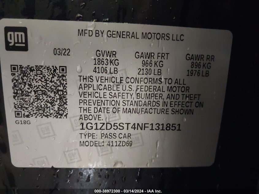 2022 CHEVROLET MALIBU LT - 1G1ZD5ST4NF131851