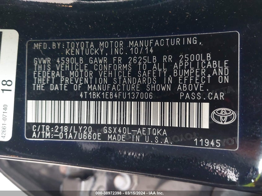 2015 TOYOTA AVALON XLE TOURING SE - 4T1BK1EB4FU137006