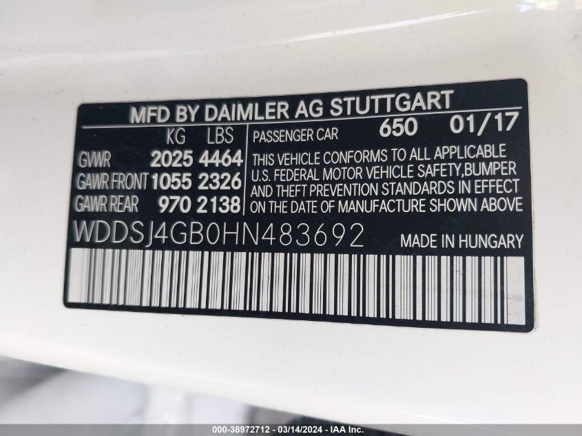 WDDSJ4GB0HN483692 2017 Mercedes-Benz Cla 250 4Matic