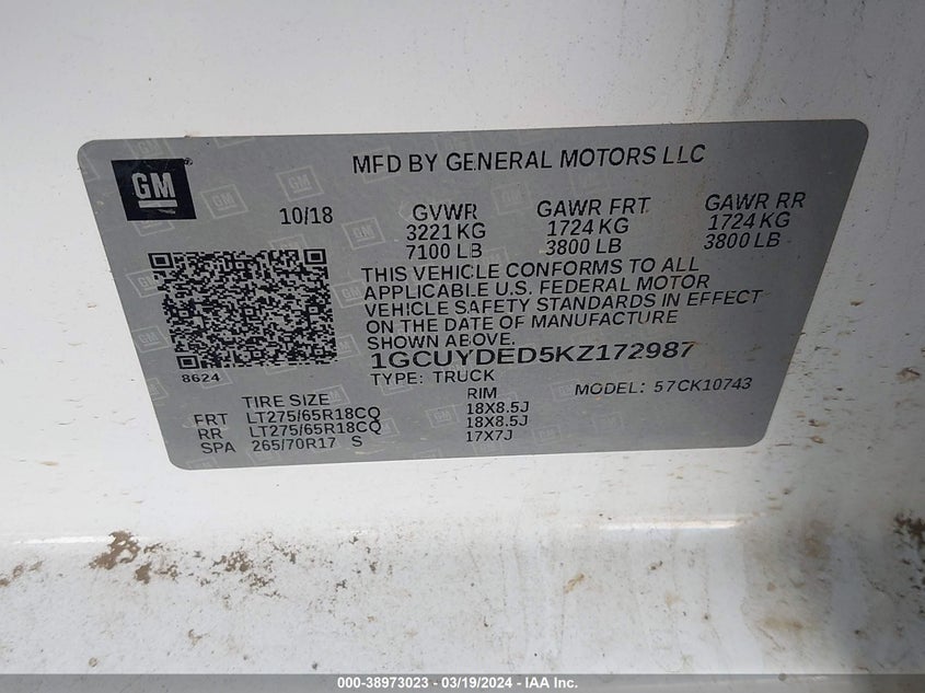 2019 CHEVROLET SILVERADO 1500 LT - 1GCUYDED5KZ172987