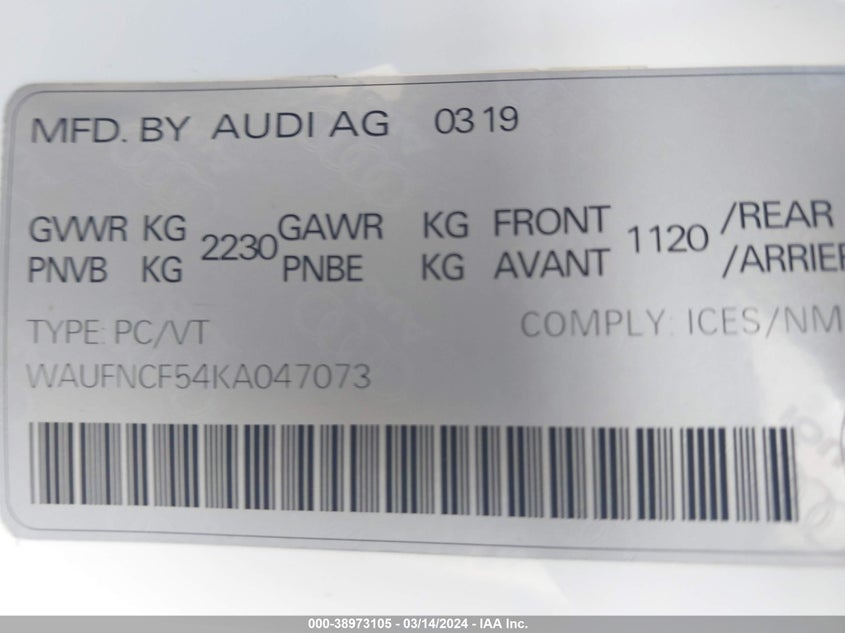 2019 AUDI A5 45 PREMIUM - WAUFNCF54KA047073