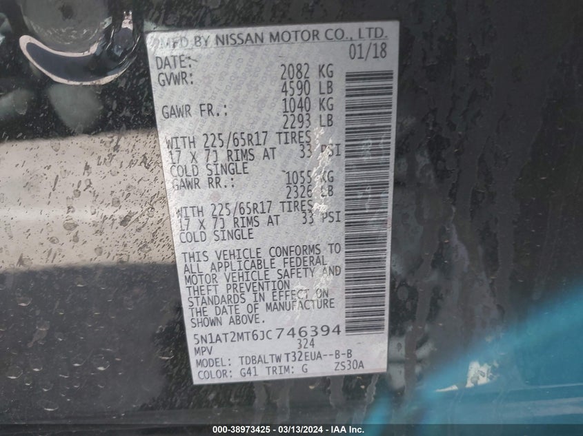 VIN 5N1AT2MT6JC746394 2018 NISSAN ROGUE SV