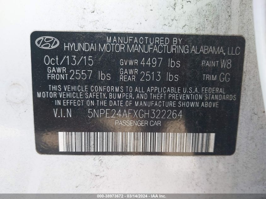 5NPE24AFXGH322264 | 2016 HYUNDAI SONATA