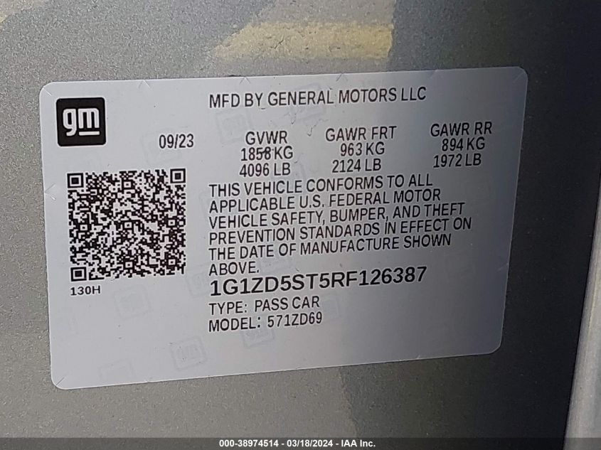 1G1ZD5ST5RF126387 | 2024 CHEVROLET MALIBU