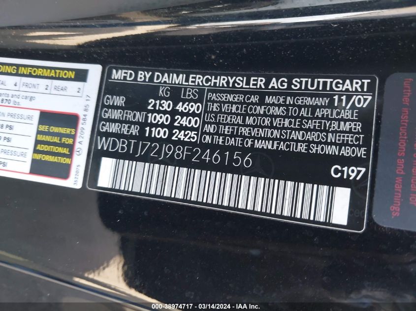 WDBTJ72J98F246156 | 2008 MERCEDES-BENZ CLK 550