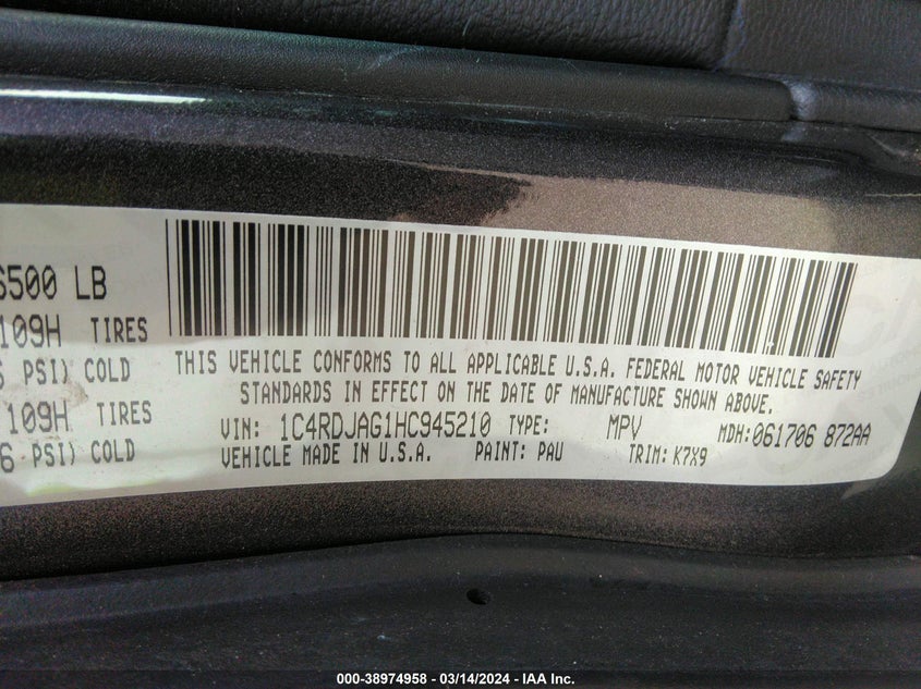 2017 DODGE DURANGO SXT AWD - 1C4RDJAG1HC945210