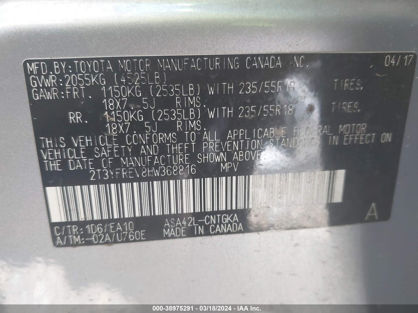 2017 TOYOTA RAV4 LIMITED - 2T3YFREV8HW368816