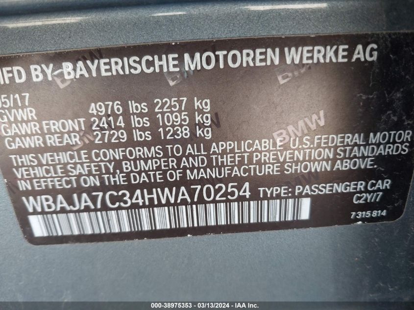 WBAJA7C34HWA70254 | 2017 BMW 530I