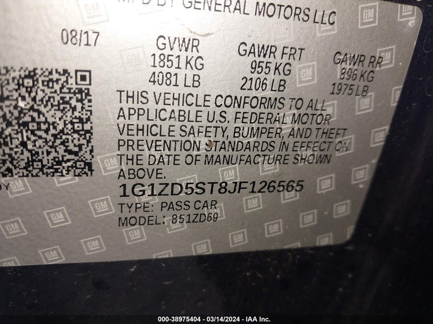 2018 CHEVROLET MALIBU LT - 1G1ZD5ST8JF126565