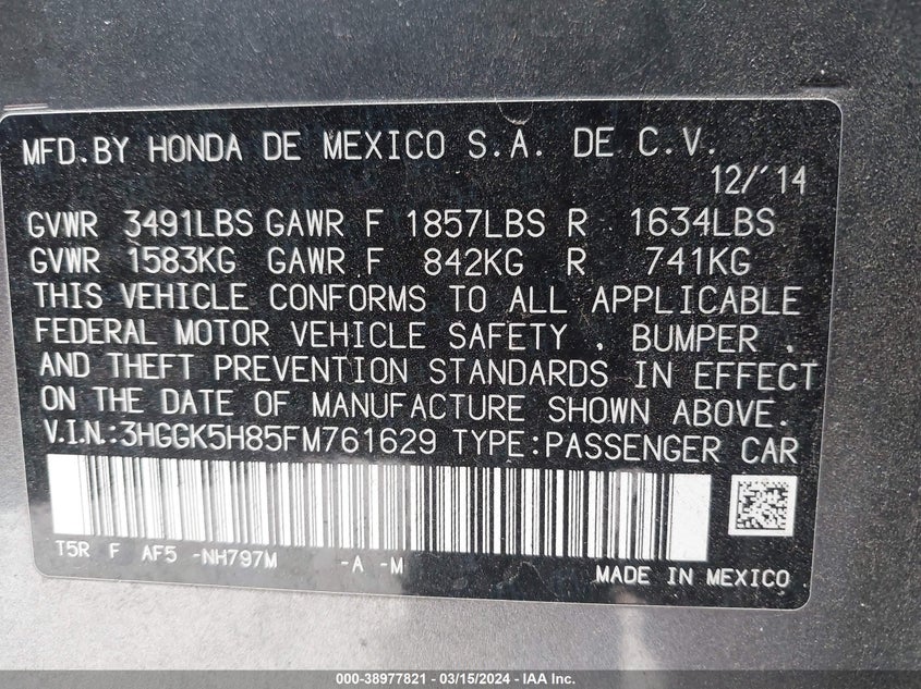 2015 HONDA FIT EX/EX-L - 3HGGK5H85FM761629