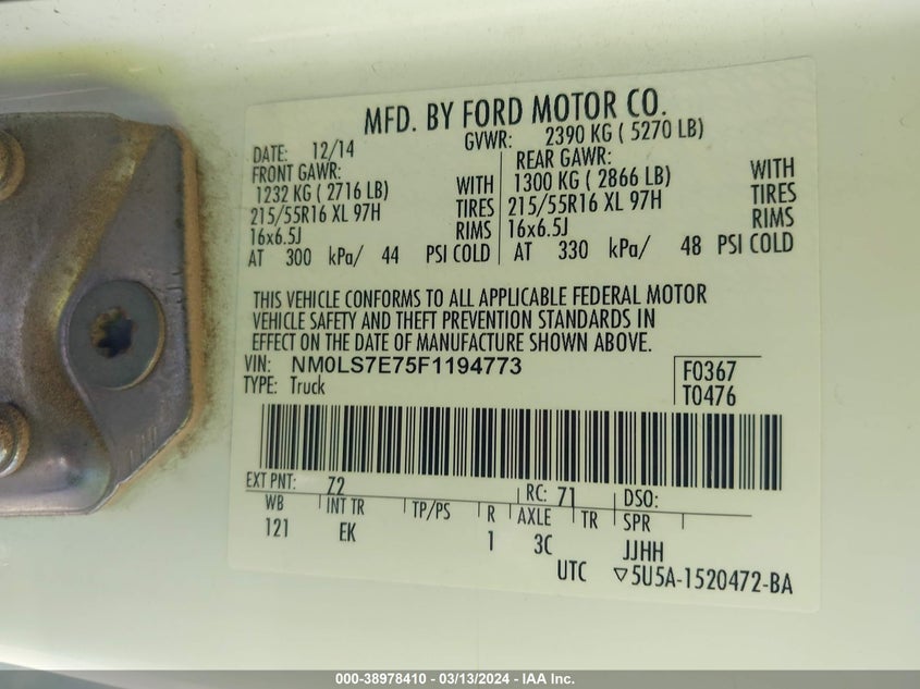 2015 FORD TRANSIT CONNECT XL - NM0LS7E75F1194773