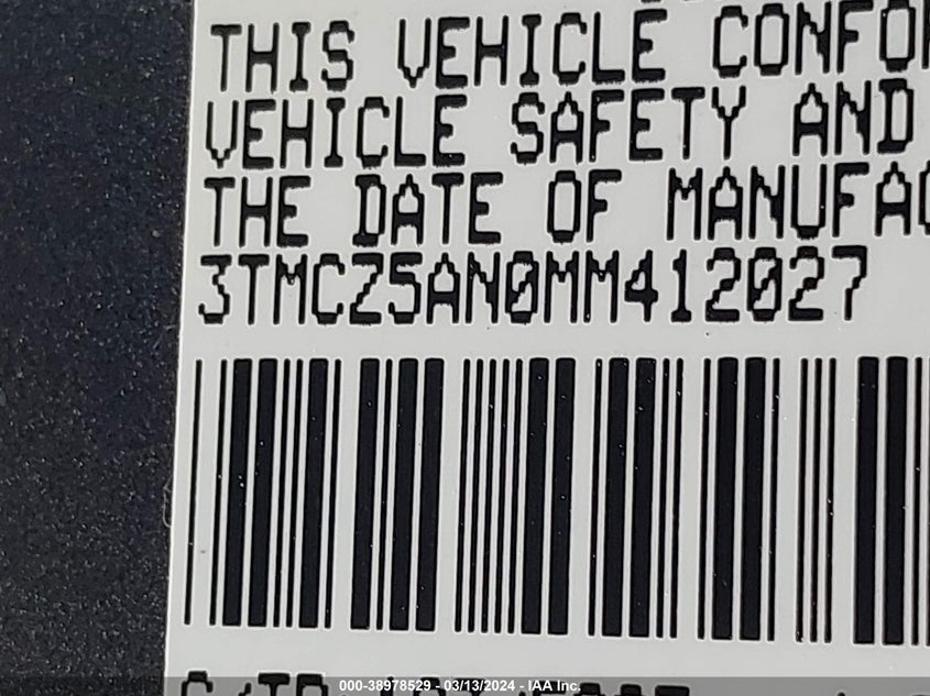 2021 TOYOTA TACOMA 3.5L V-6 DI, DOHC, V(VIN: 3TMCZ5AN0MM412027