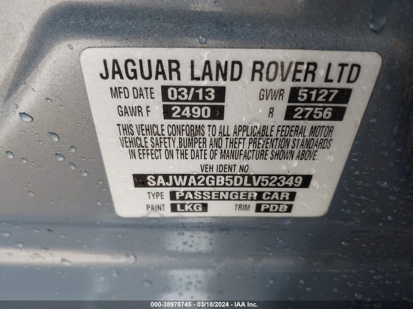 2013 JAGUAR XJ XJL PORTFOLIO - SAJWA2GB5DLV52349