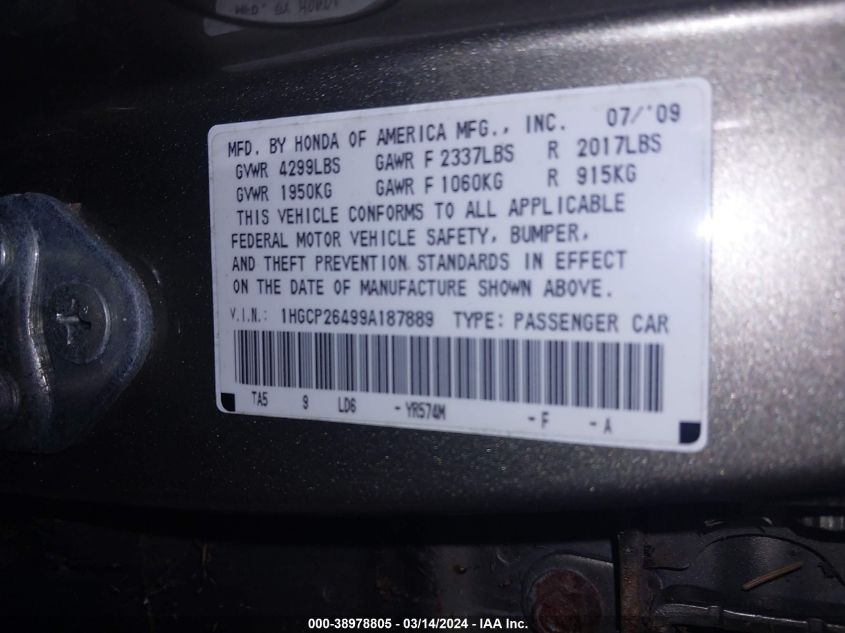 1HGCP26499A187889 | 2009 HONDA ACCORD