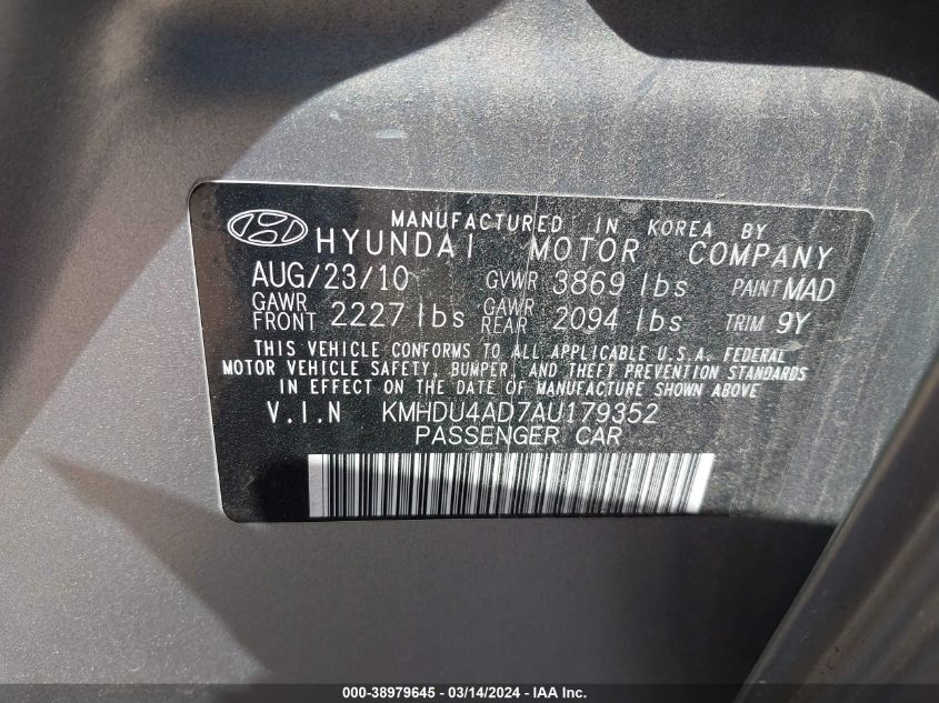 KMHDU4AD7AU179352 | 2010 HYUNDAI ELANTRA