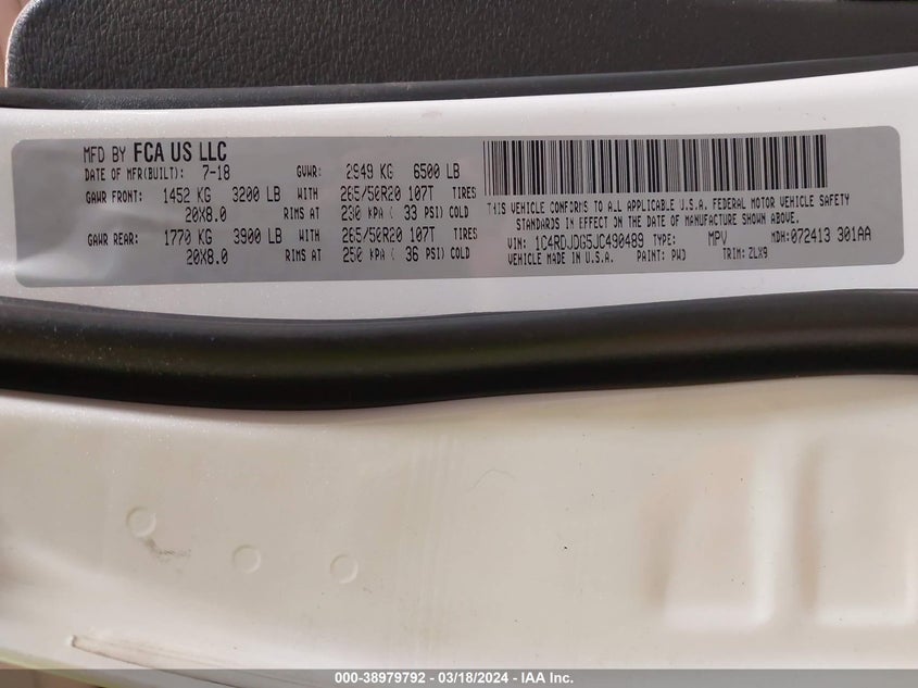 2018 DODGE DURANGO GT AWD - 1C4RDJDG5JC490489