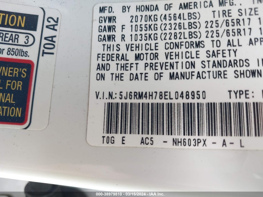 2014 HONDA CR-V EX-L - 5J6RM4H78EL048950