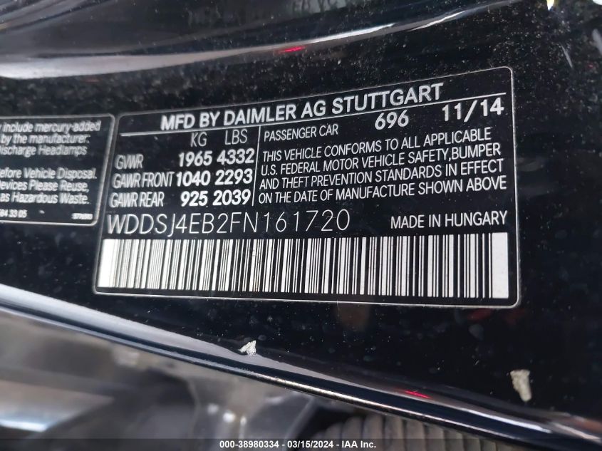 WDDSJ4EB2FN161720 | 2015 MERCEDES-BENZ CLA 250