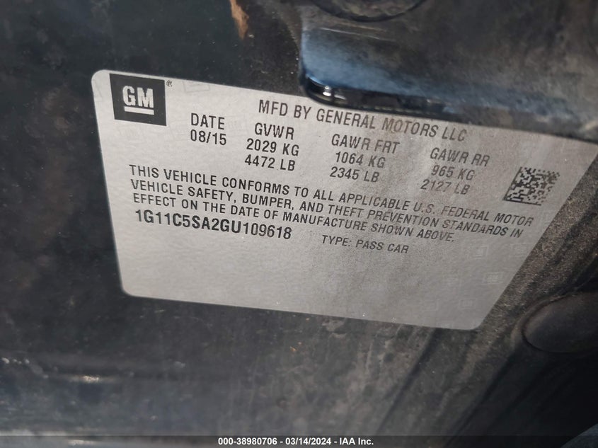 2016 CHEVROLET MALIBU LIMITED LT - 1G11C5SA2GU109618