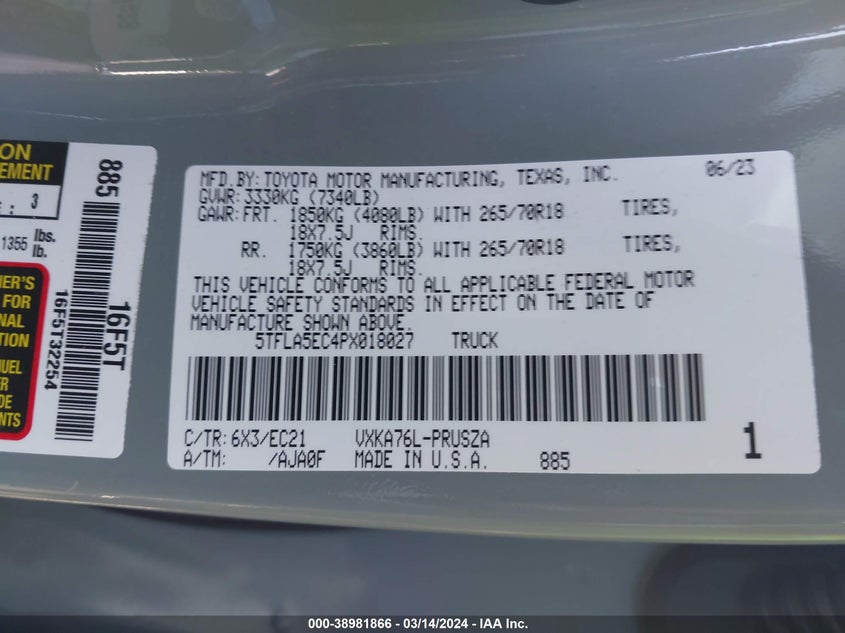 2023 TOYOTA TUNDRA SR5 - 5TFLA5EC4PX018027