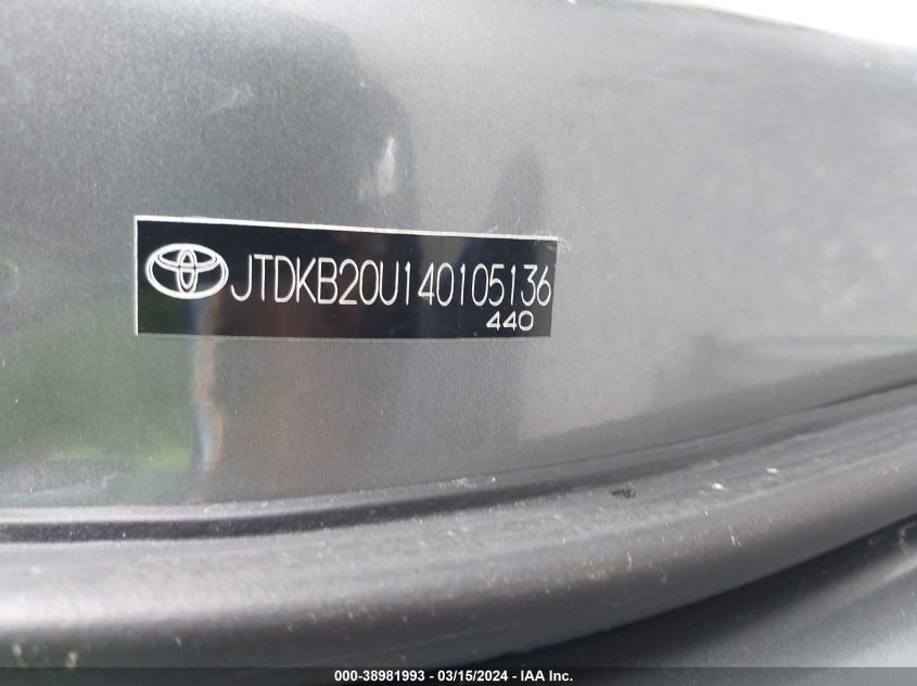 2004 Toyota Prius VIN: JTDKB20U140105136 Lot: 38981993