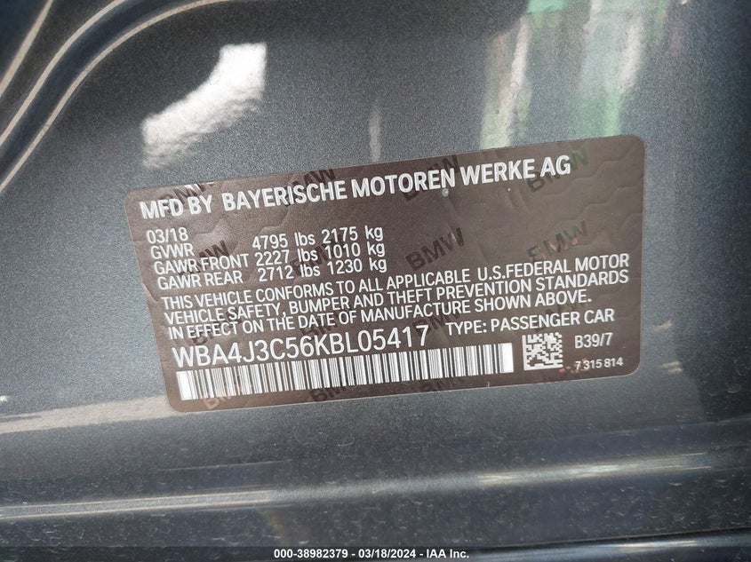 2019 BMW 430I GRAN COUPE XDRIVE - WBA4J3C56KBL05417