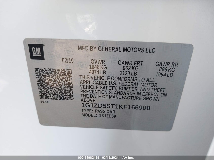 2019 CHEVROLET MALIBU LT - 1G1ZD5ST1KF166908