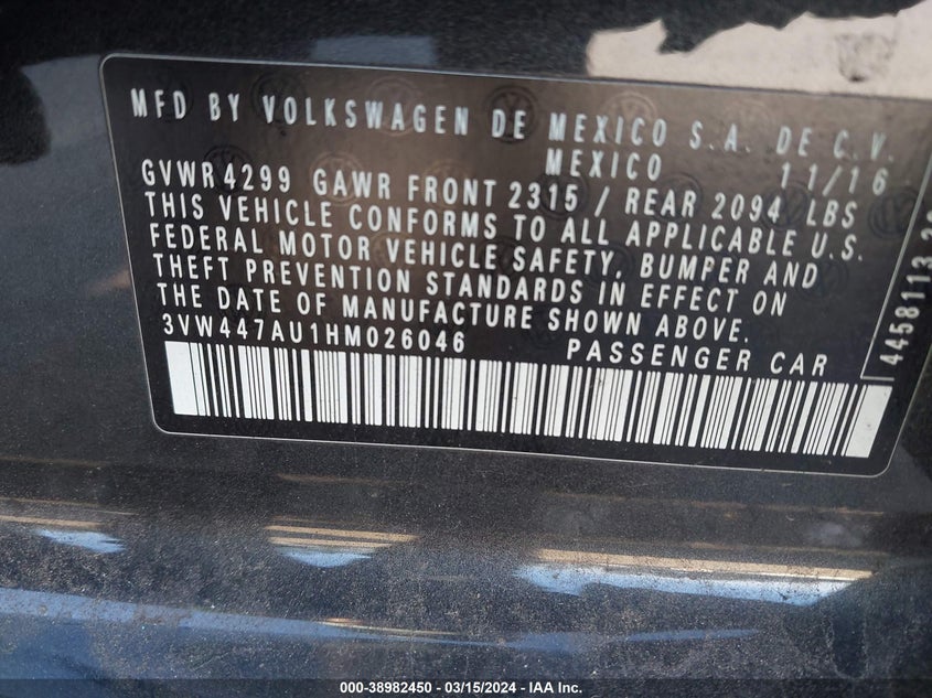 2017 VOLKSWAGEN GOLF GTI AUTOBAHN 4-DOOR/S 4-DOOR/SE 4-DOOR/SPORT 4-DOOR - 3VW447AU1HM026046