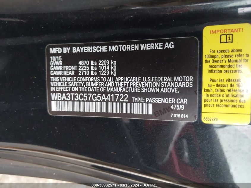 WBA3T3C57G5A41722 2016 BMW 435I