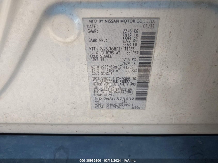 2015 NISSAN ROGUE SV - 5N1AT2MK3FC873697