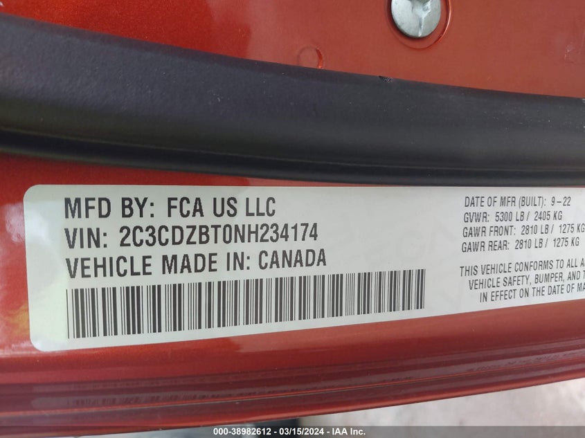 2022 DODGE CHALLENGER R/T - 2C3CDZBT0NH234174