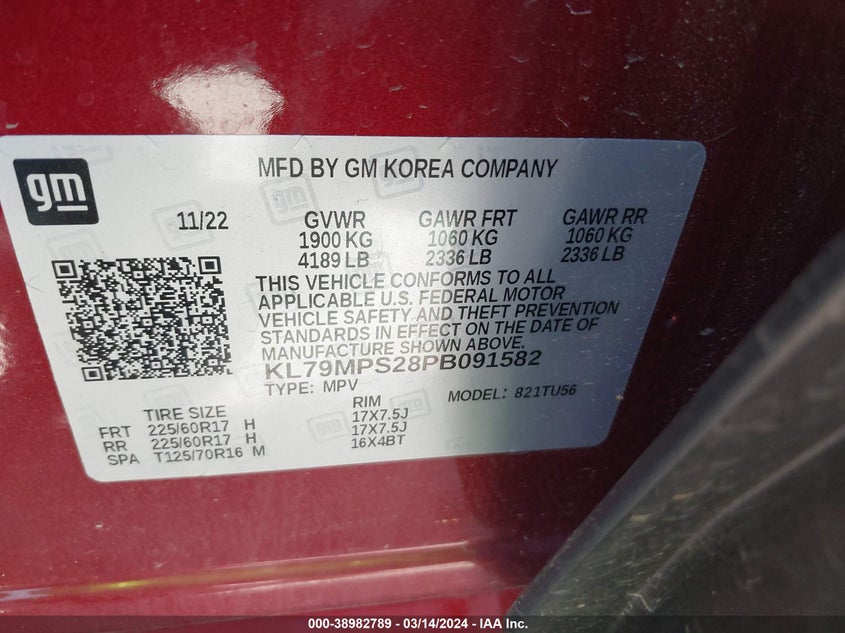 VIN KL79MPS28PB091582 2023 CHEVROLET TRAILBLAZER FWD LT