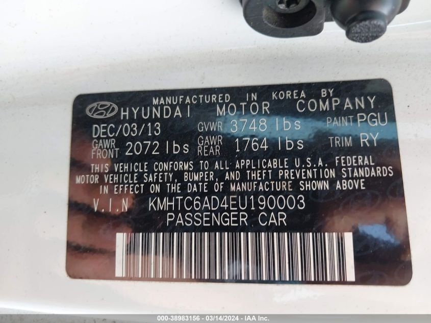 KMHTC6AD4EU190003 | 2014 HYUNDAI VELOSTER