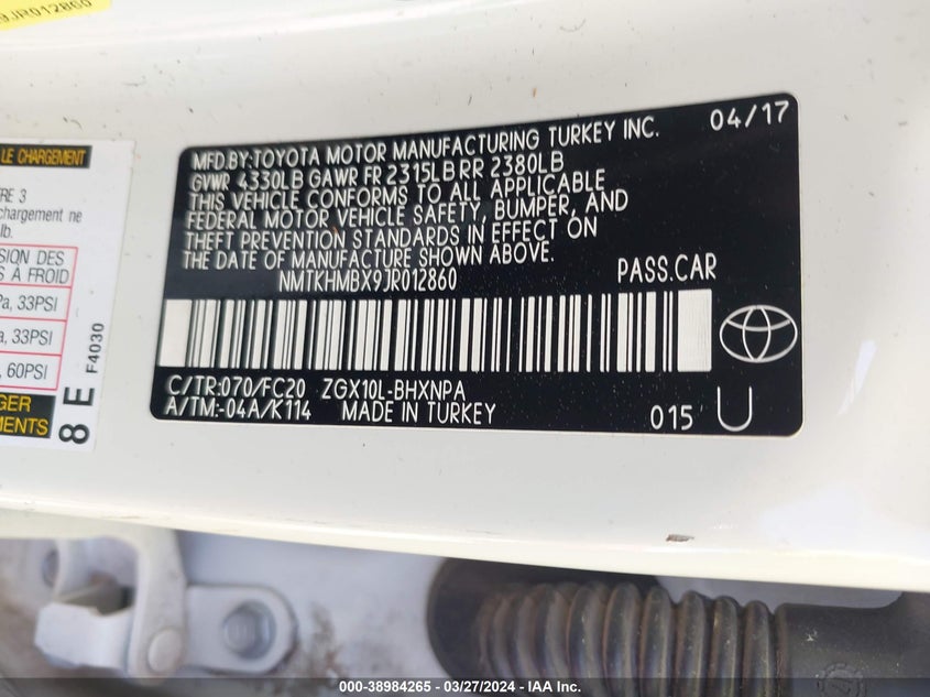 VIN NMTKHMBX9JR012860 2018 TOYOTA C-HR XLE/XLE PREMIUM