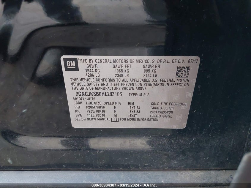 2017 CHEVROLET TRAX LS - 3GNCJKSB0HL283106